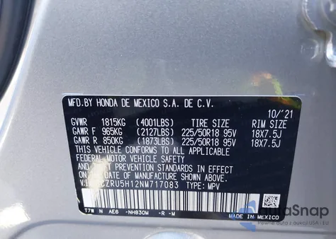 2022 Honda Hr-V 2Wd Sport from USA, damaged, VIN 3CZRU5H12NM717083
